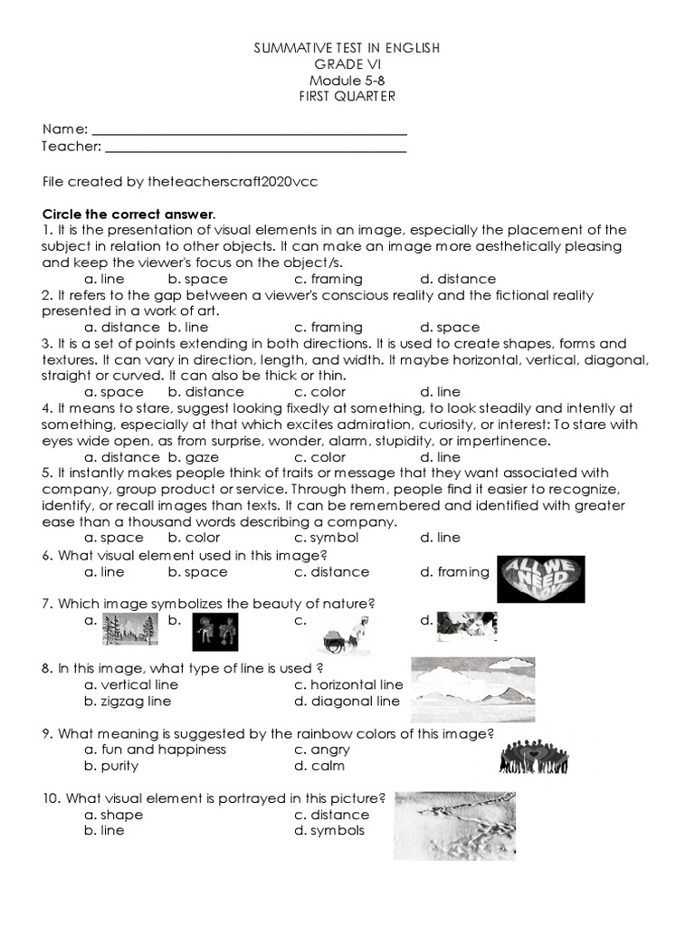 Grade 6 Visual Elements Test | PDF | Social Science | Teaching Methods ...