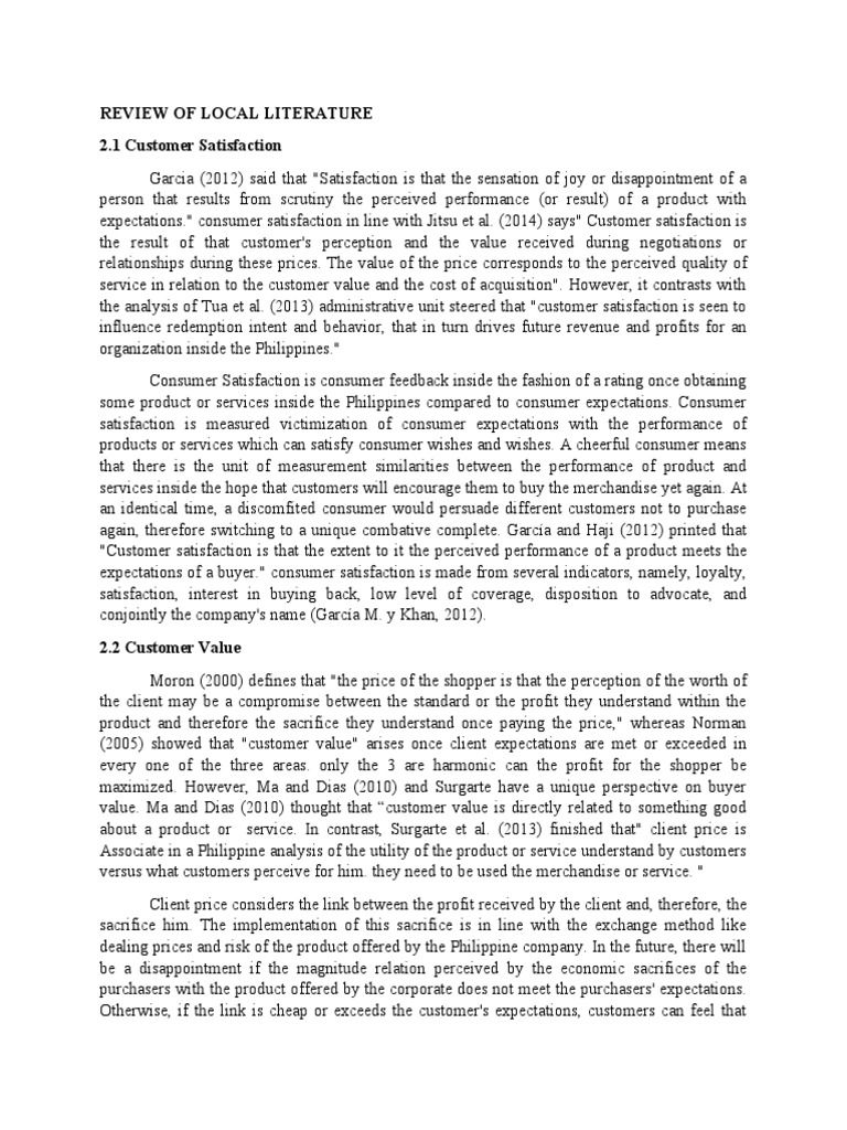 Review of Local Literature 2.1 Customer Satisfaction | PDF | Customer ...