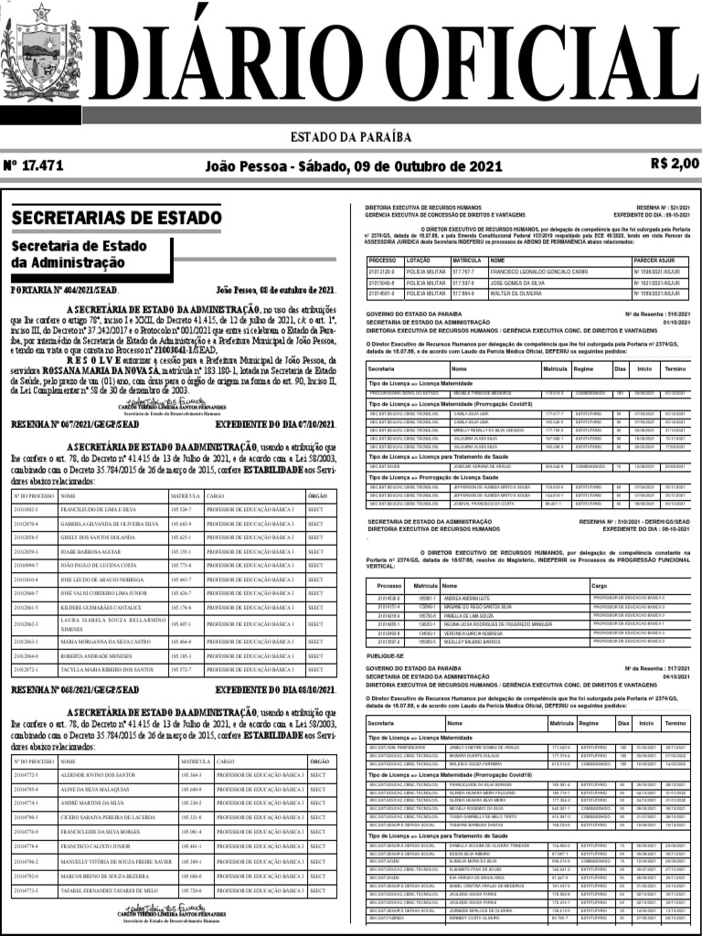 Diario Oficial 09 10 2021 | Download grátis PDF | Constituição | Justiça