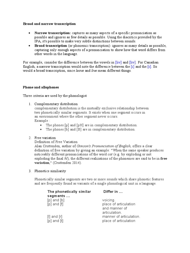 Free Variation vs Complementary Distribution | PDF | Phonetics | Phonology