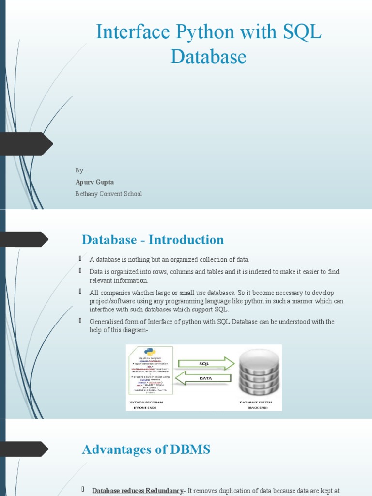 Interface Python With SQL Database: Apurv Gupta | PDF | Relational ...