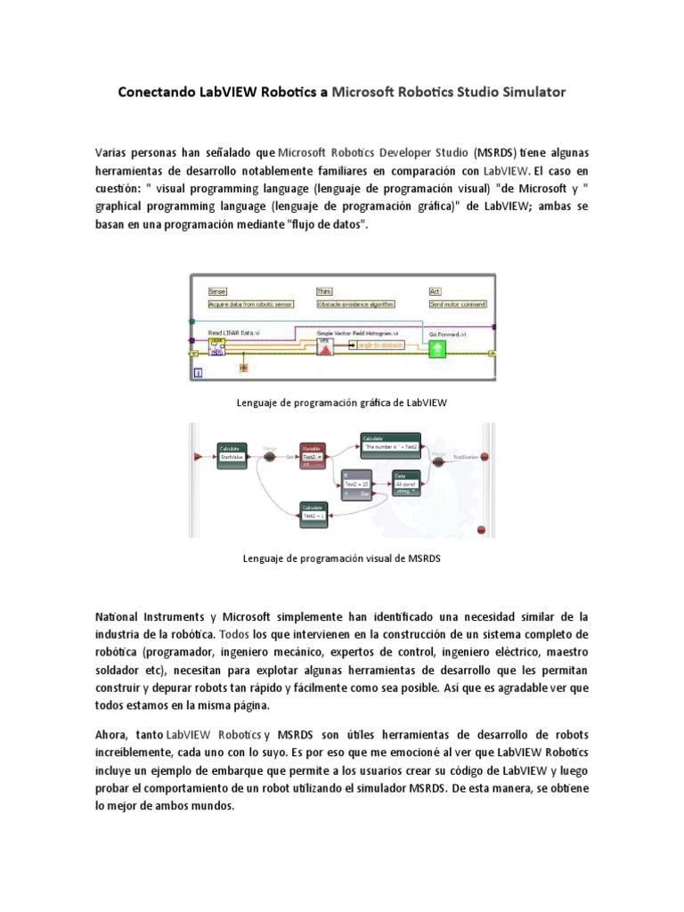 LabVIEW y MSRDS: Conexión Robótica | PDF | Robótica | Robot