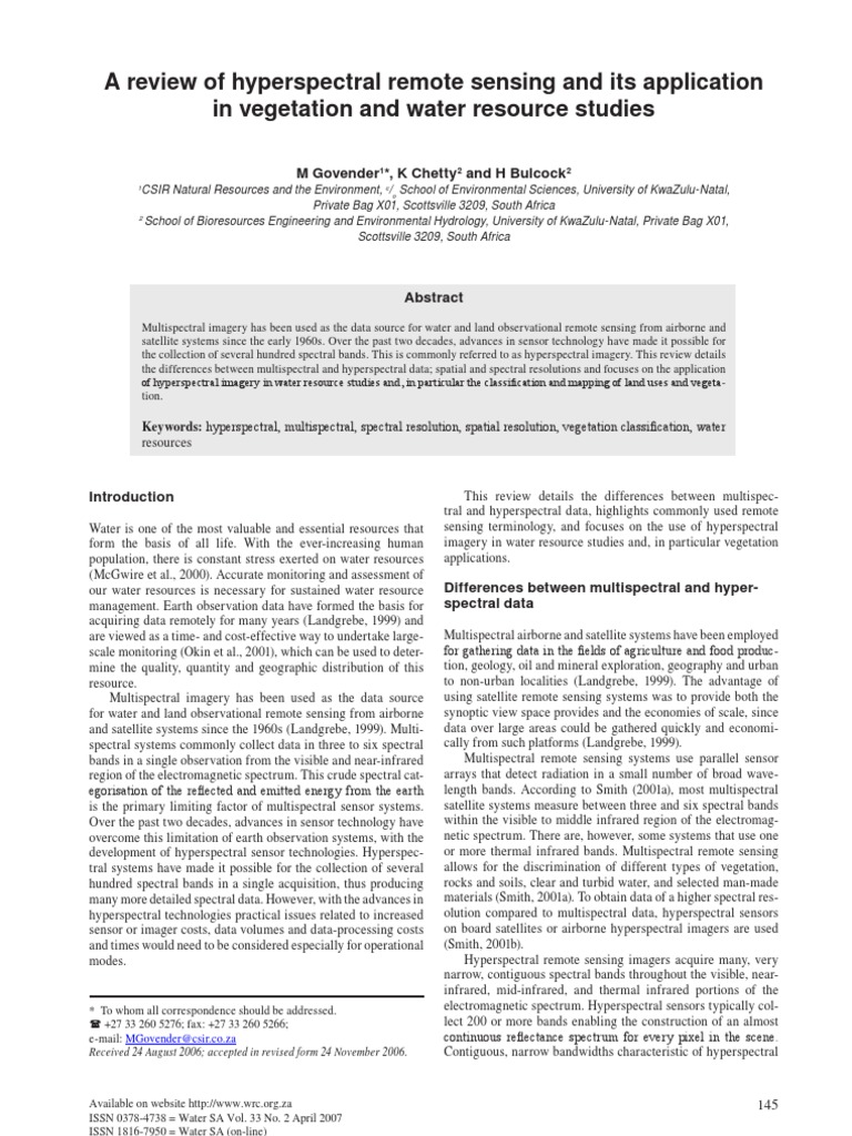 Hyperspectral Remote Sensing Review | PDF | Remote Sensing ...