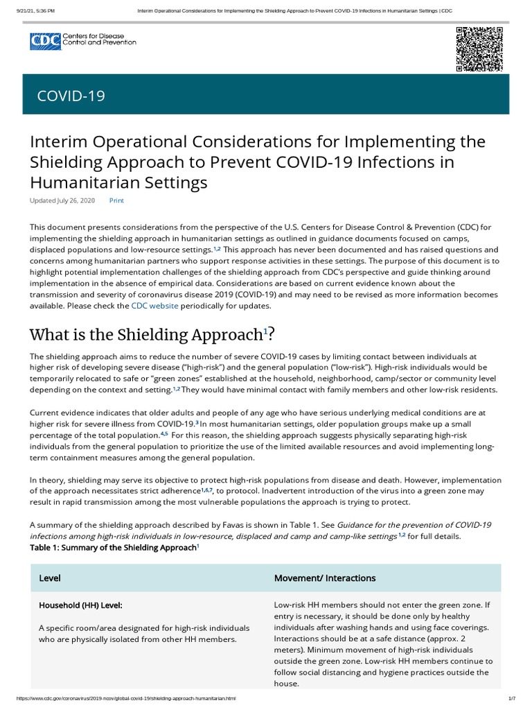 Shielding Approach for COVID-19 in Humanitarian Settings | PDF ...