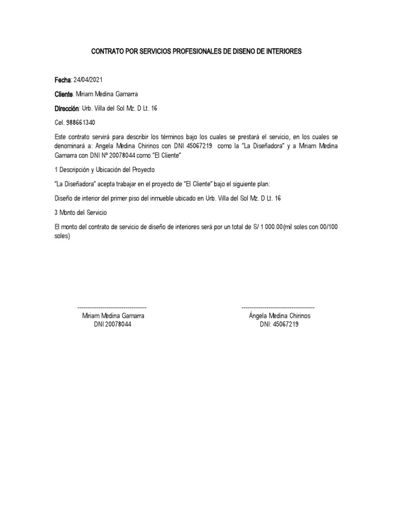 Contrato de Diseño de Interiores | PDF