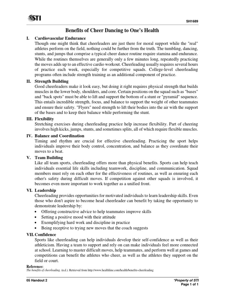 Benefits of Cheer Dancing To One's Health I. Cardiovascular Endurance