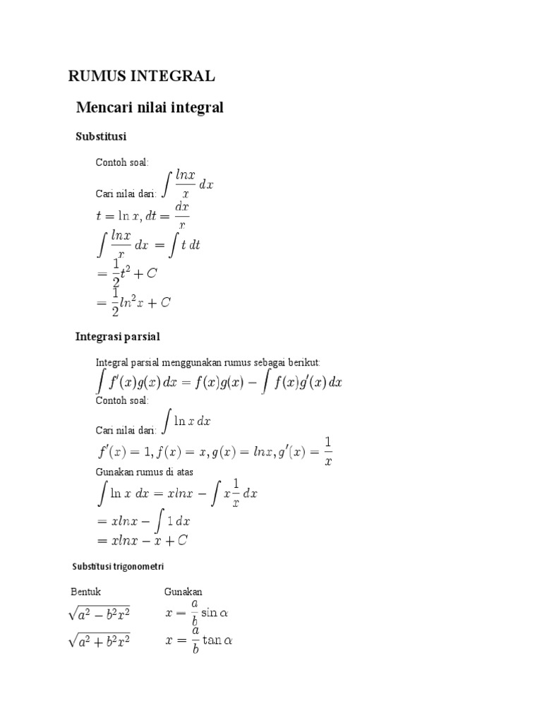 Rumus dan Contoh Integral Matematika | PDF | Komputer