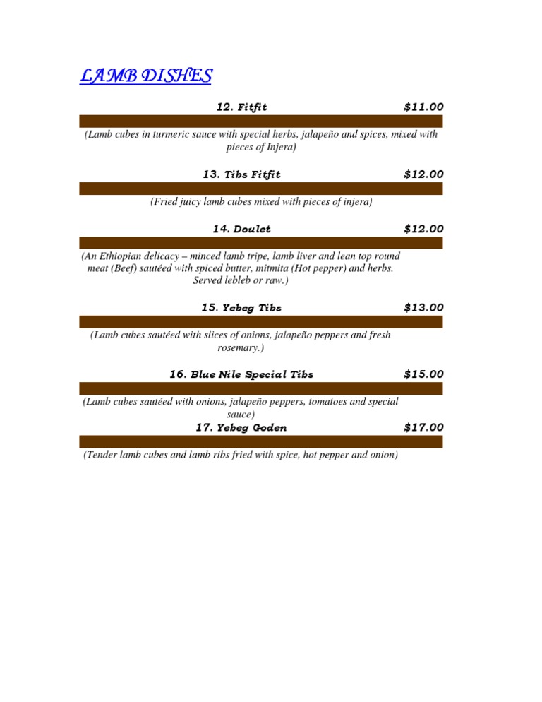 Lamb Dish Menu Highlights | PDF