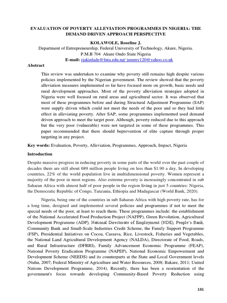 Poverty Alleviation Programmes in Nigeria | PDF | Poverty Reduction ...