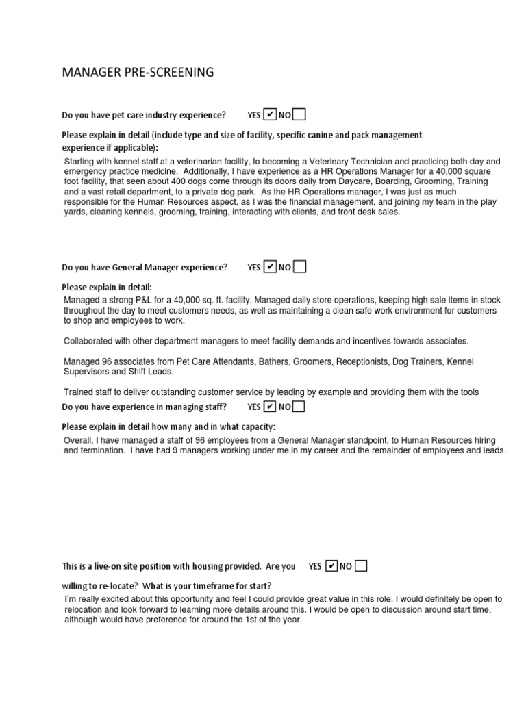 Manager Prescreen Form-2 | PDF