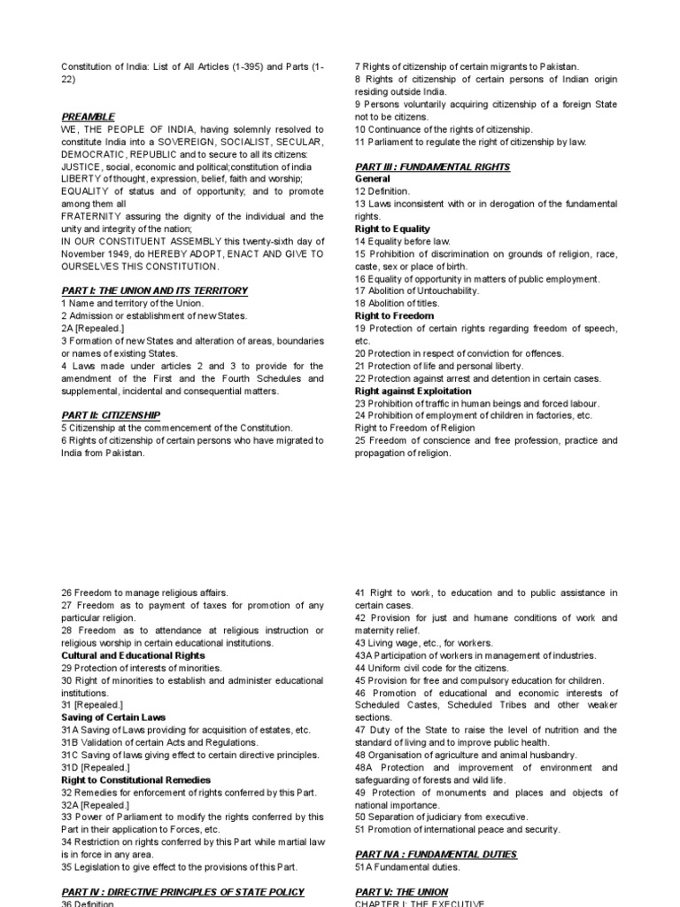 Constitution of India Notes | PDF | Supreme Courts | Government Of India