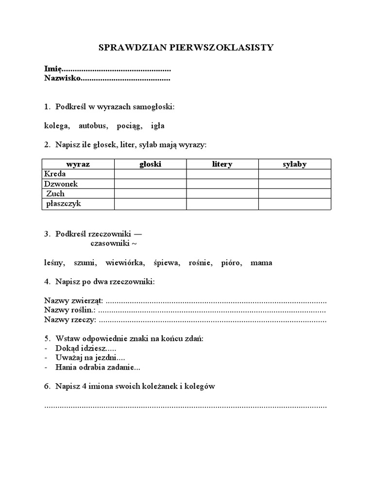 Sprawdzian Z Edukacji Polonistycznej Klasa 3 Nowa Era Sprawdziany Do Klas I - III | PDF