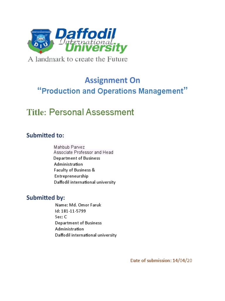 Personal Assessment in Operations Management | PDF | Goal | Leadership