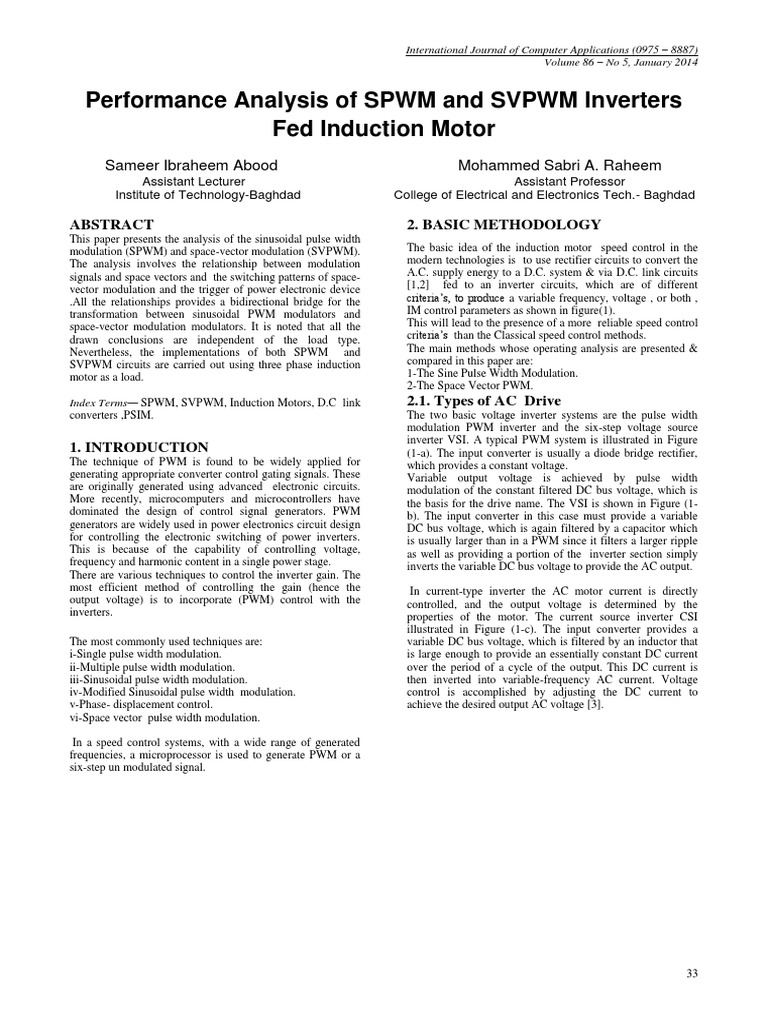 Performance Analysis of SPWM and SVPWM Inverters Fed Induction Motor ...
