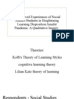 Title-Lived Experiences of Social Studies Students in Heightening Learning Disposition Amidst Pandemic: A Qualitative Inquiry