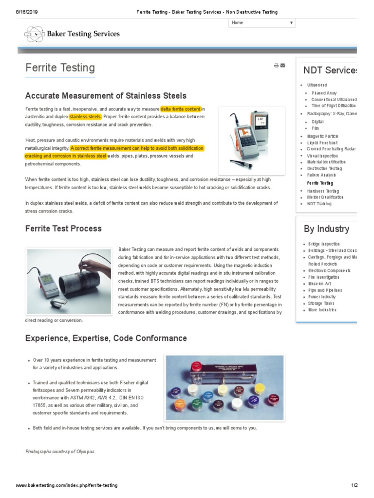 Ferrite Testing PDF Stainless Steel Construction