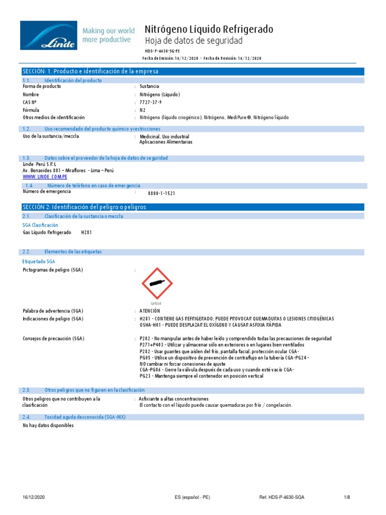Nitrogeno-Liquido-2020 - SDS | PDF | Agua | Oxígeno