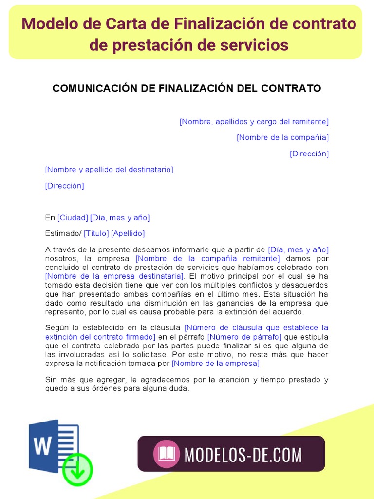 Modelo de Carta de Finalización de Contrato de Prestación de Servicios | PDF