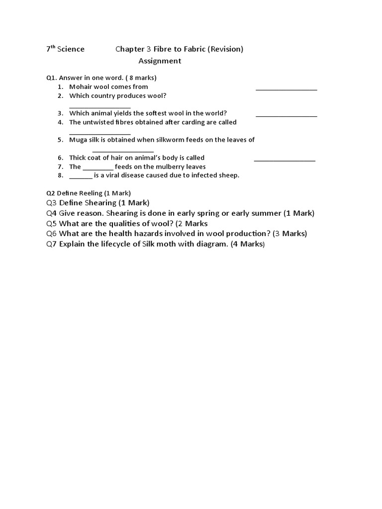 Class 7th Chapter 3 Assignment | PDF