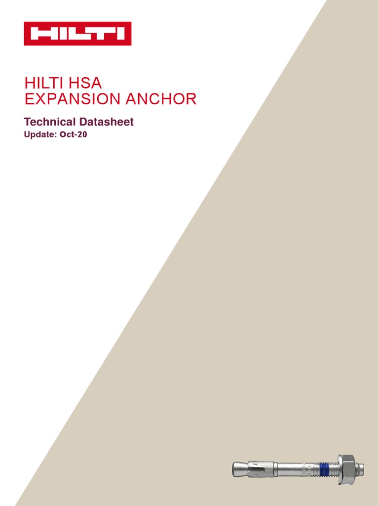 Hilti HSA Expansion Anchor Technical Datasheet PDF Strength Of