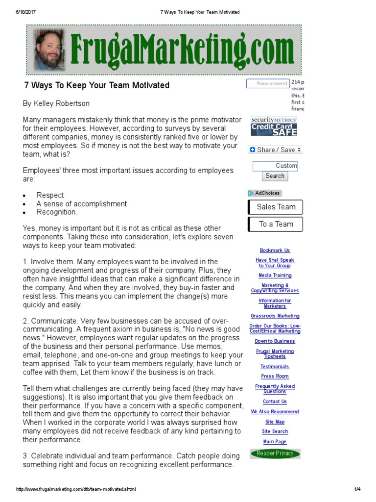 7 Ways To Keep Your Team Motivated | PDF | Goal | Marketing