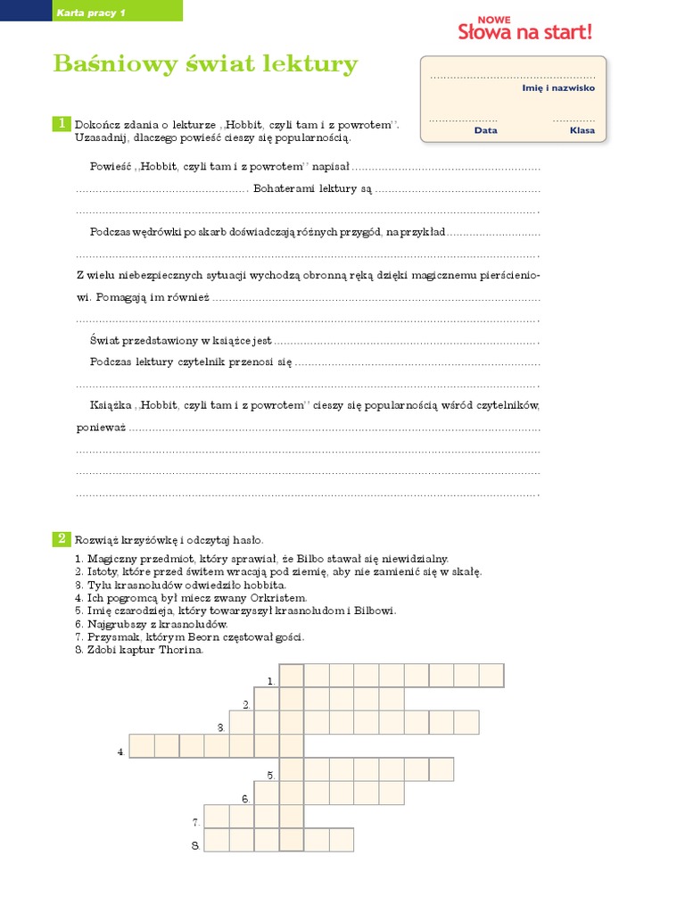 Test Sprawdzający Dla 6 Klasy Hobbit Tam Iz Powrotem Pdf Hobbit Czyli Tam I Z Powrotem | PDF