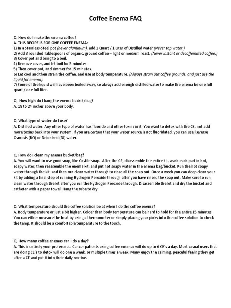 Coffee Enema FAQ PDF Water Large Intestine