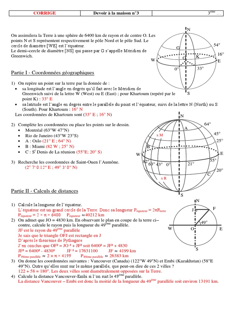 Sphère Et Boule 3ème Exercice Avec Corrigé Corrige DM Sphere Terrestre | PDF | Géographie | Formes géométriques