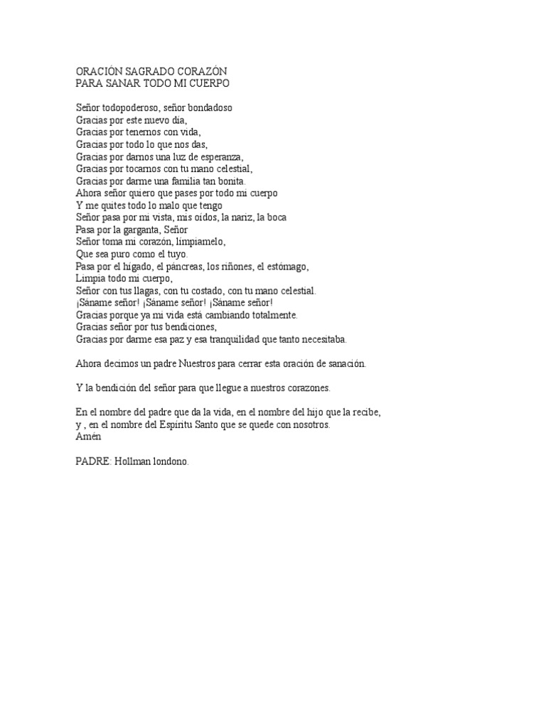 Oración Sagrado Corazón para Sanar Todo Mi Cuerpo | PDF | Salud y ...