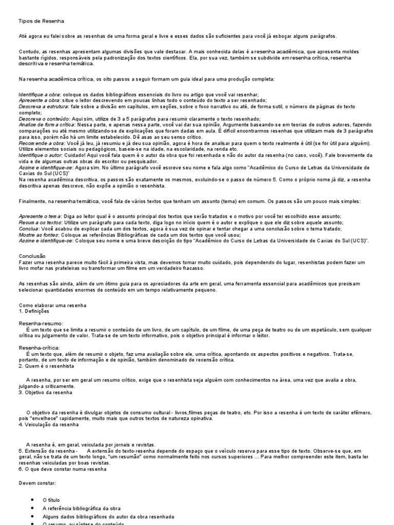 Tipos de Resenhas Acadêmicas | PDF | Papa João Paulo II | Autor