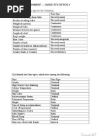 Assignment: - Basic Statistics 1: Q1) Identify The Data Type For The Following