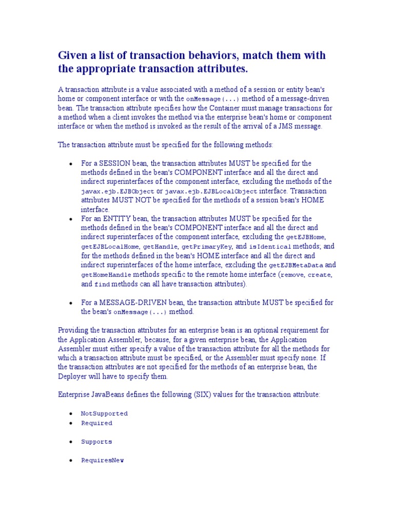 Given A List of Transaction Behaviors, Match Them With The Appropriate ...