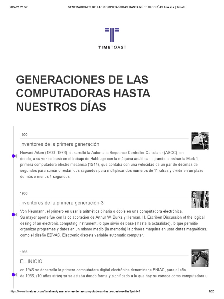 Generaciones de Las Computadoras Hasta Nuestros Días Timeline - Timeto ...