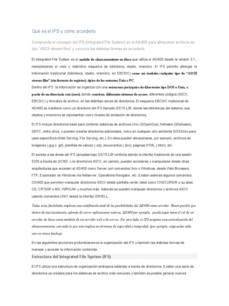 Acceso y Estructura del IFS en AS/400 | PDF | Archivo de computadora ...
