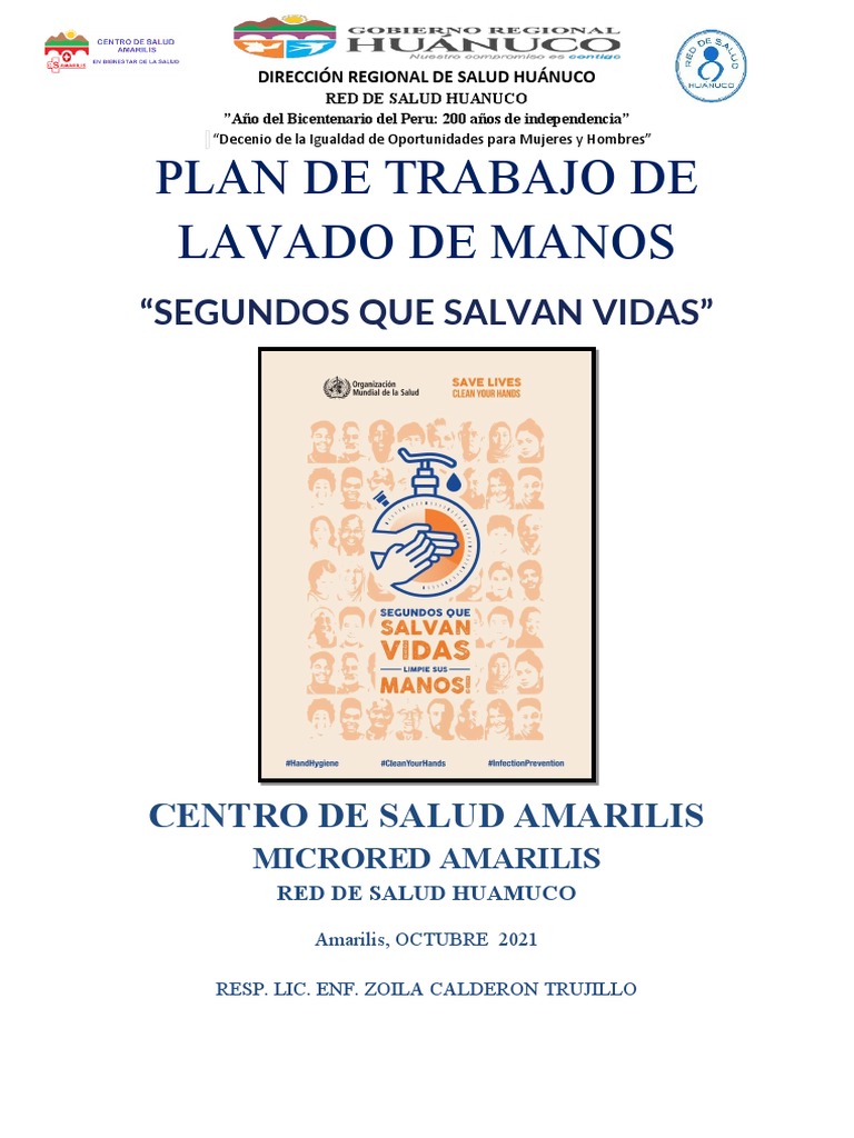 Plan de Trabajo Por El Dia Del Lavado de Manos. Centro de Salud ...
