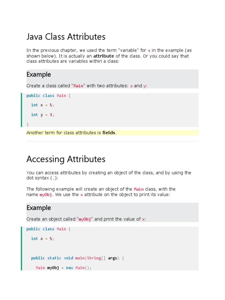 Java Class Attributes: Example | PDF | Computer Programming | Class ...