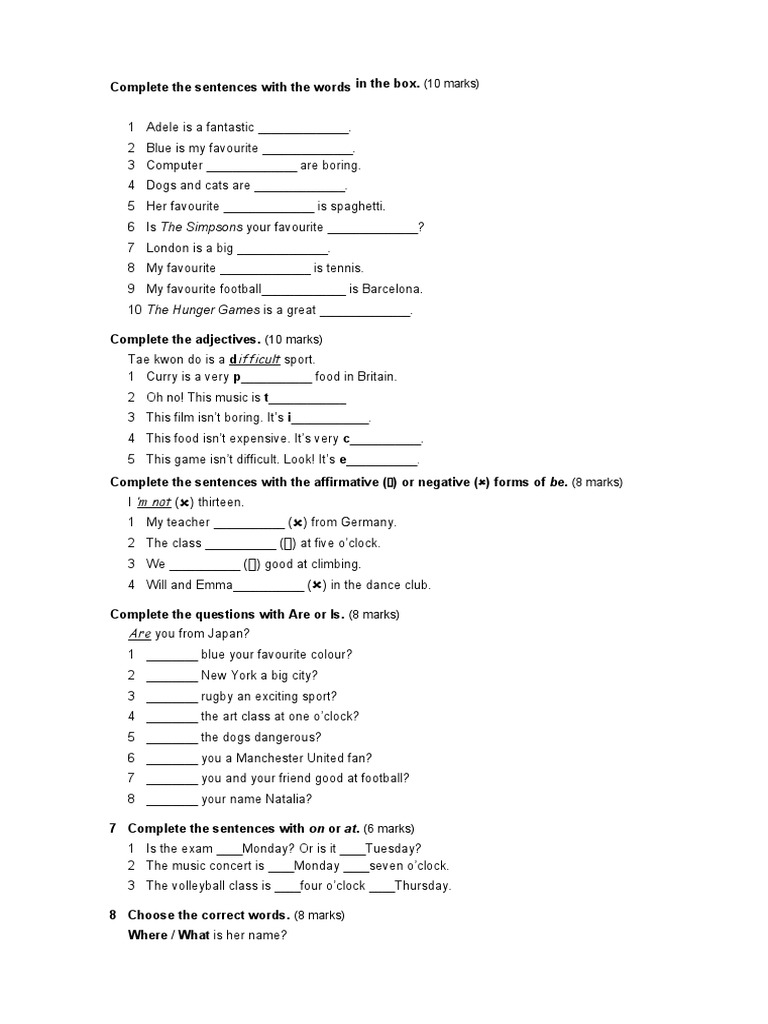 Complete The Sentences With The Words in The Box | PDF