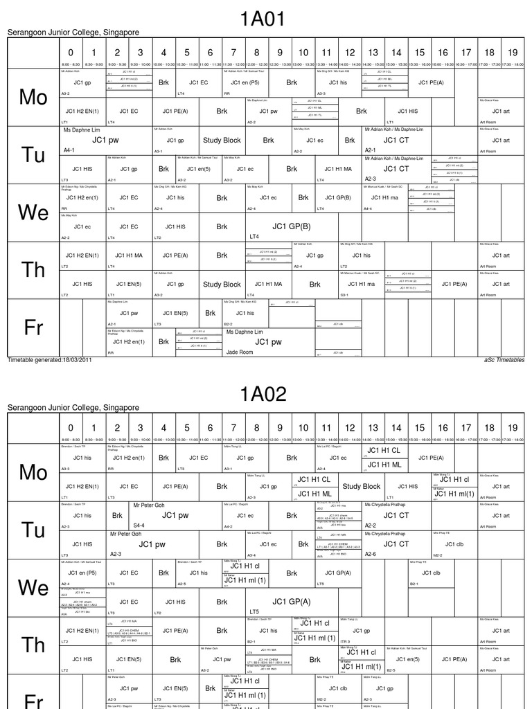 Serangoon JC 2011 Timetable | PDF