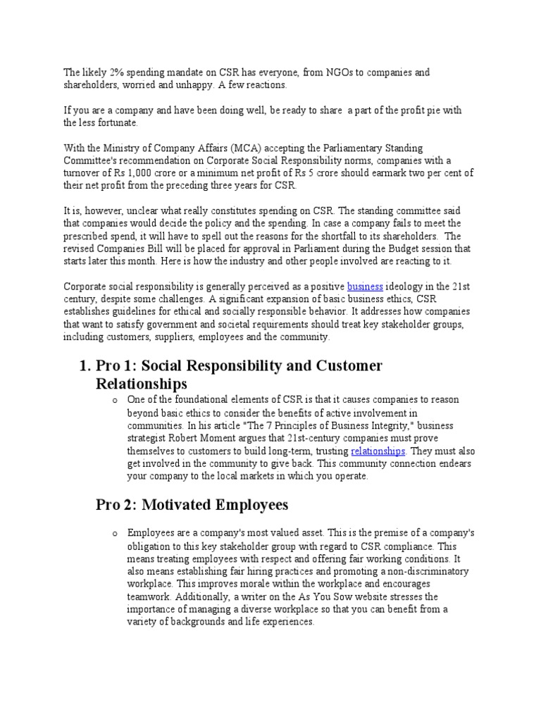 Pro 1: Social Responsibility and Customer Relationships: Business | PDF ...