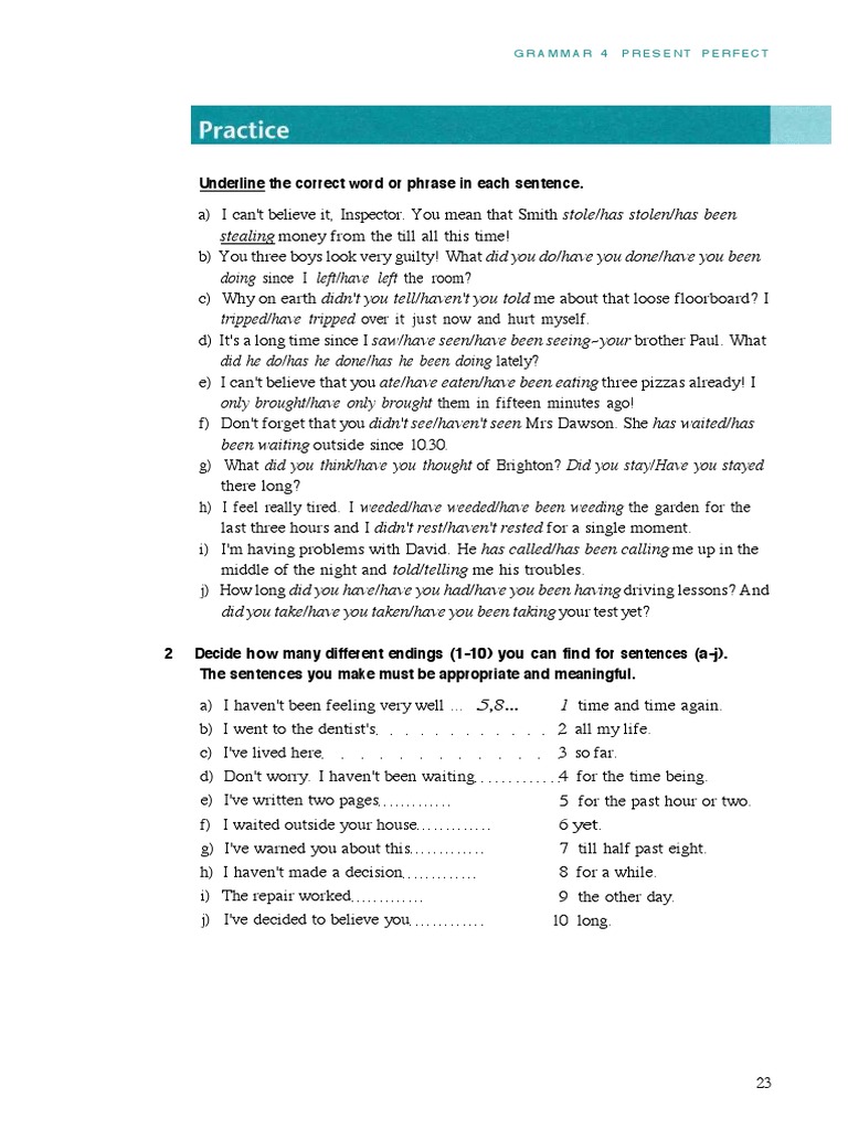 Present Perfect Practice Exercises | PDF