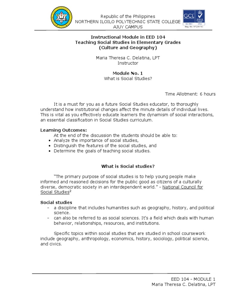Instructional Module in EED 104 Teaching Social Studies in Elementary