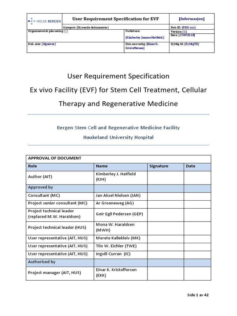 URS For GMP Facility PDF Specification (Technical Standard)