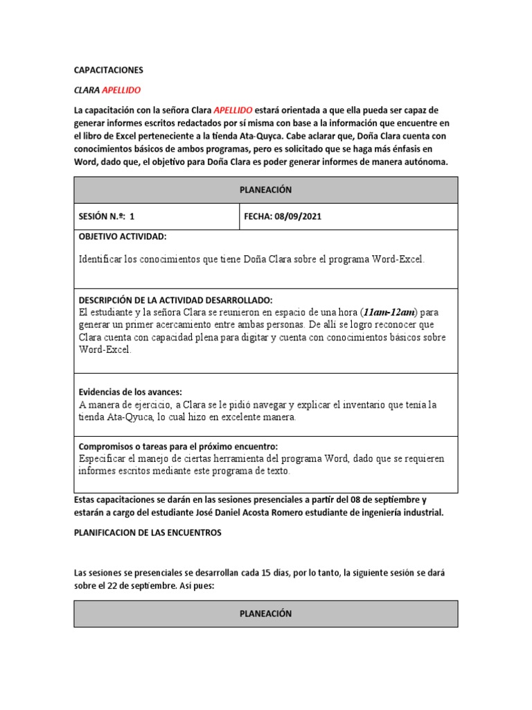 Capacitación en Word y Excel para Clara | PDF | Microsoft Excel ...