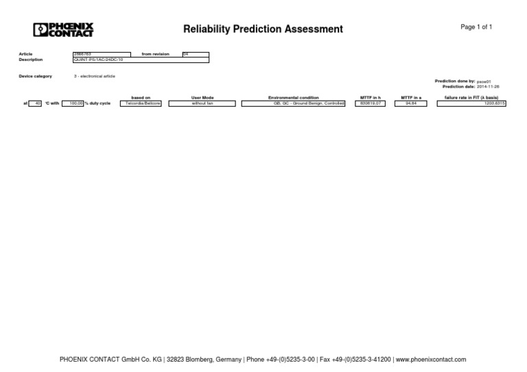 Reliability Prediction Assessment: Page 1 of 1 | PDF
