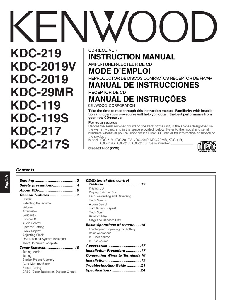 Kenwood Car Radio Manual | PDF | Compact Disc | Electrical Connector