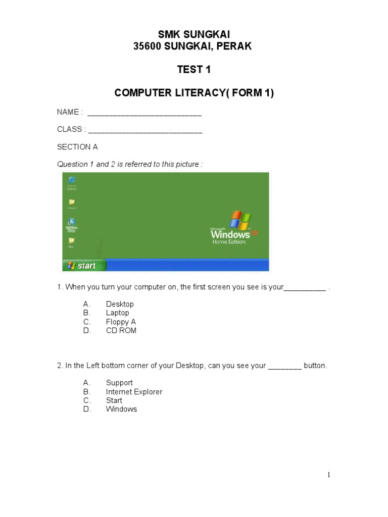 Computer Literacy Test 1 An Analysis of Form 1 Students' Knowledge of Basic Computer Concepts