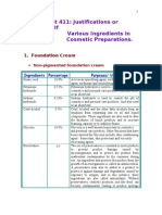 Assignment 411: Justifications or Purposes of Various Ingredients in Cosmetic Preparations