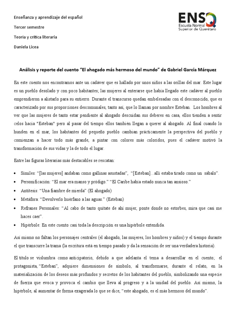 Resumen El Ahogado Más Hermoso Del Mundo Análisis Del Ahogado Más Hermoso Del Mundo de Gabriel García Márquez | PDF