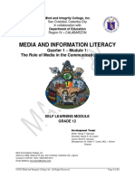 Media and Information Literacy: Quarter 1 - Module 1: The Role of Media in The Communication Process