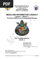 Media and Information Literacy: Quarter 1 - Module 1: The Role of Media in The Communication Process